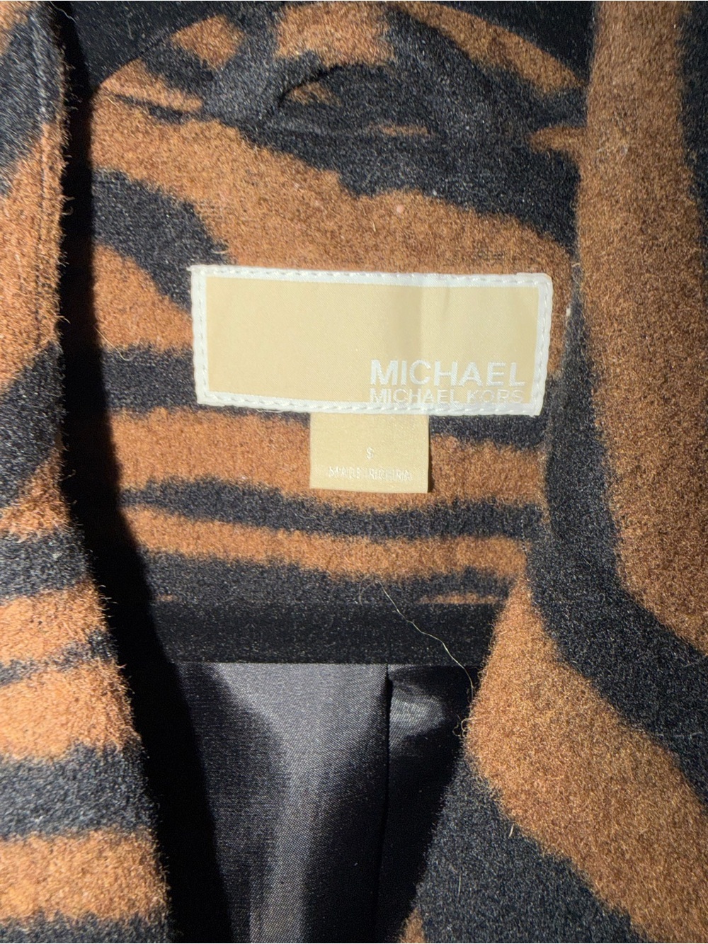 MICHAEL Michael Kors Tiger-Print Coat in Brown & Black - Picture 3 of 5